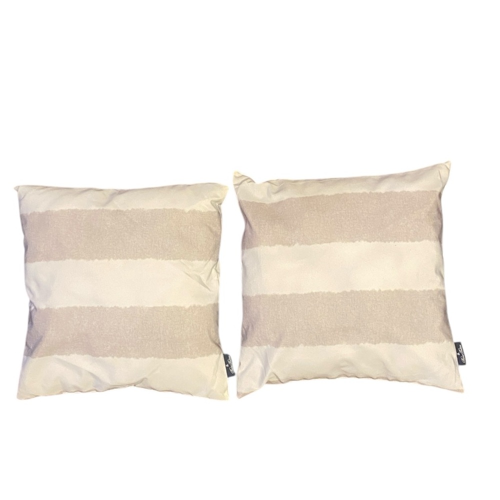 Set of 2 Brooks Brothers Cream and Tan Pillows 18” x 18”